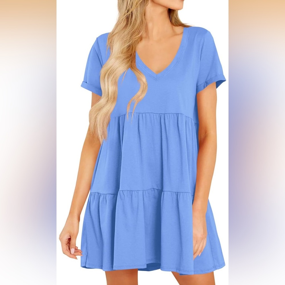 Women’s V-Neck Tiered Dress In Light Blue